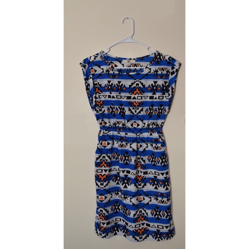 Blue and white striped Aztec dress